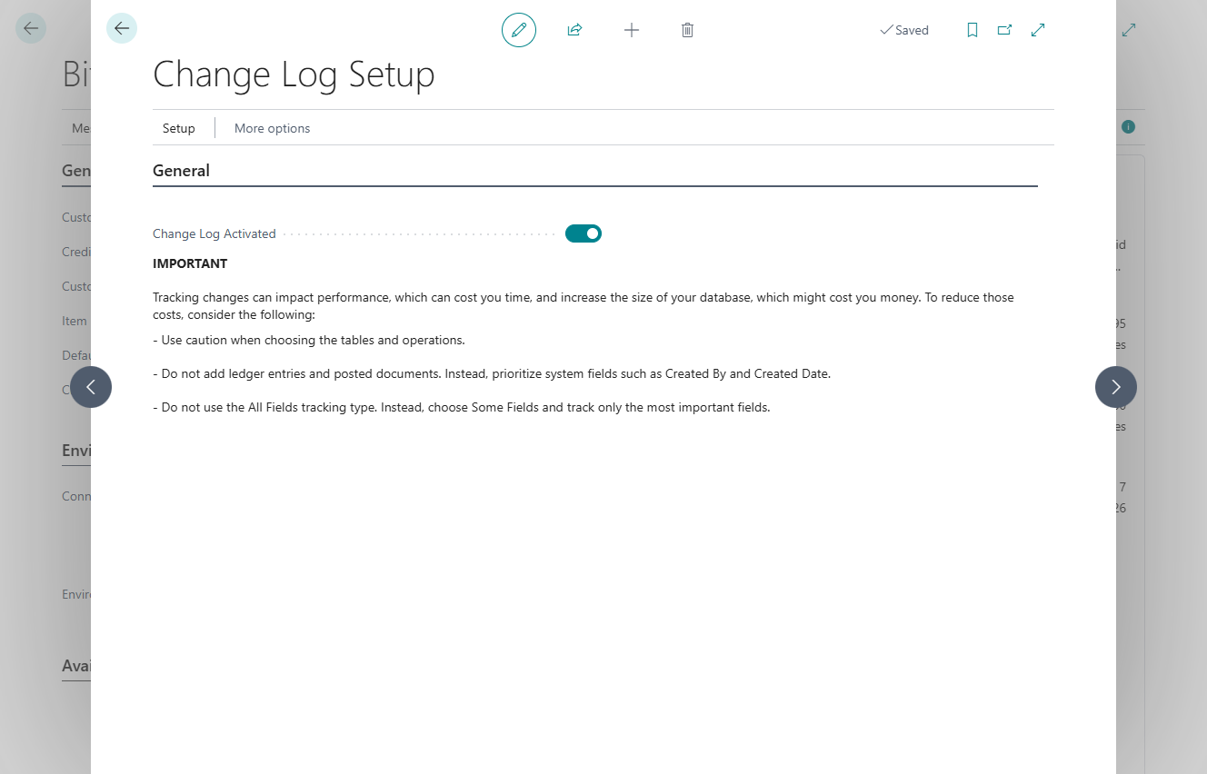 Change Log Setup