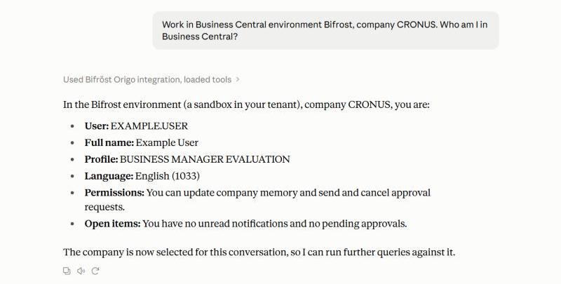 Svarið við „Who am I in Business Central?“ í Claude