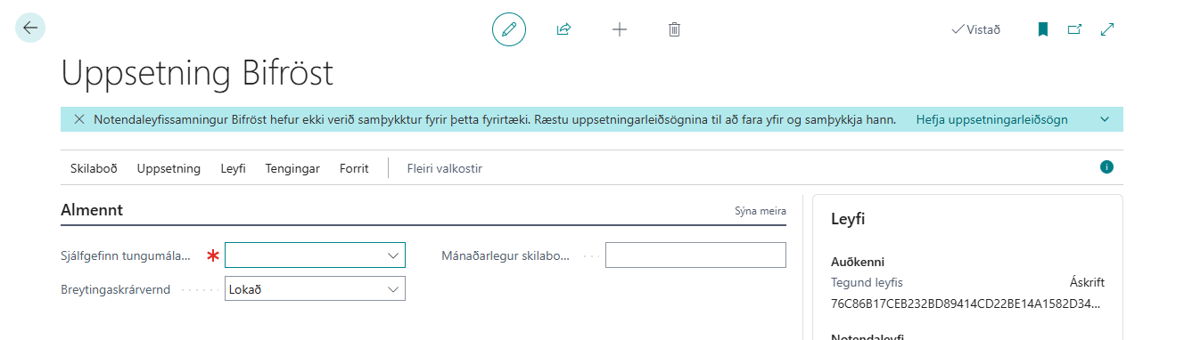 Uppsetning Bifröst áður en leiðsögnin hefur verið keyrð